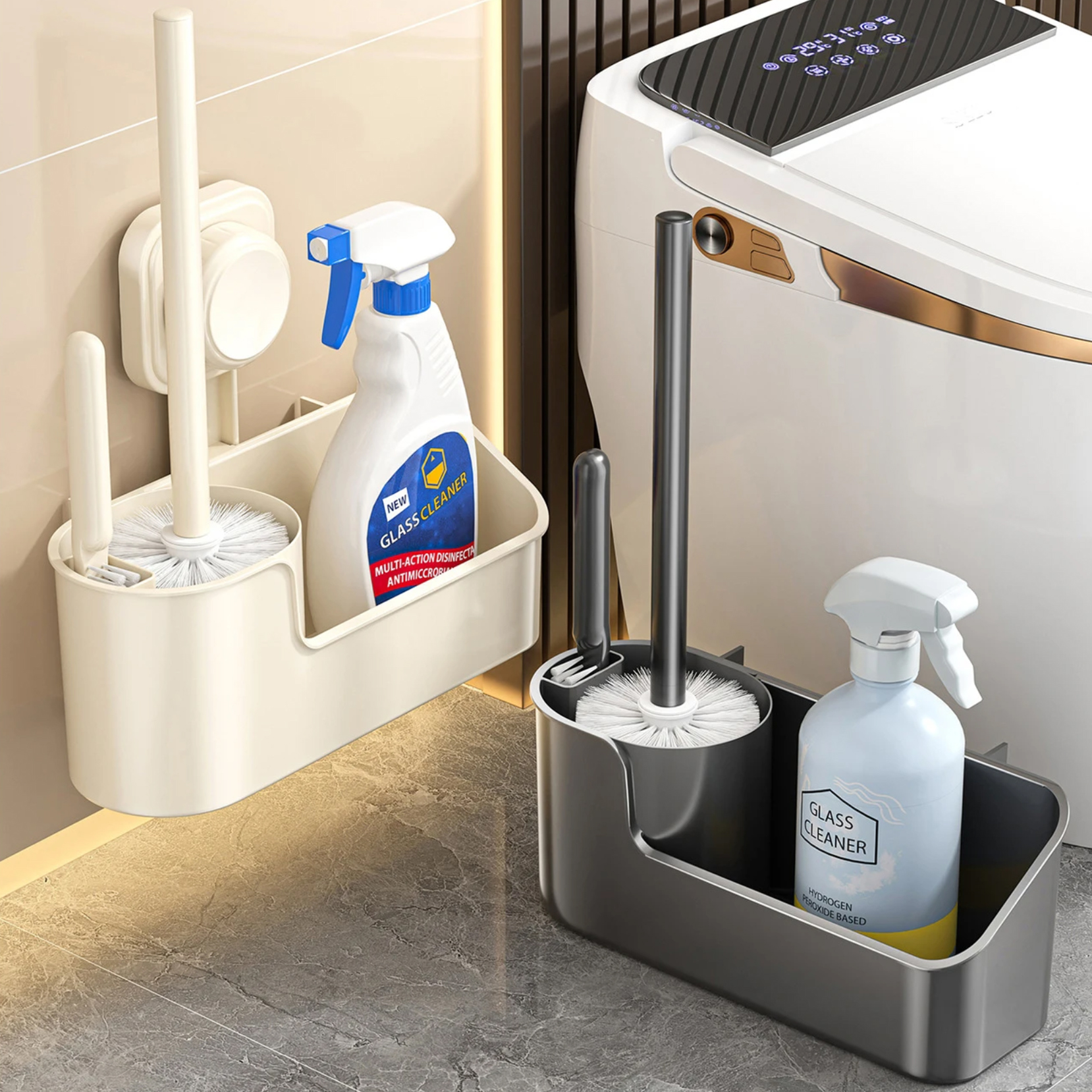 Toilet Brush Holder 360-Degree Seamless Bathroom Cleaning Wall-Mounted Non-Drilling Suction Cup Long-Handled Toilet Brush