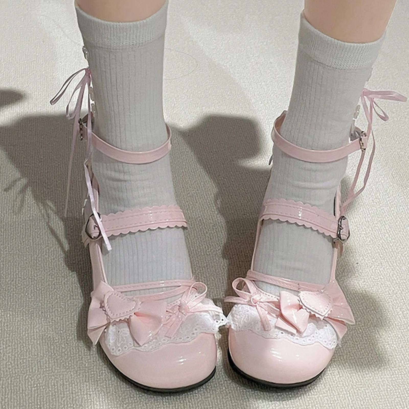 Ballet Flat Style Chunky Heel Women's Lolita Mary ...