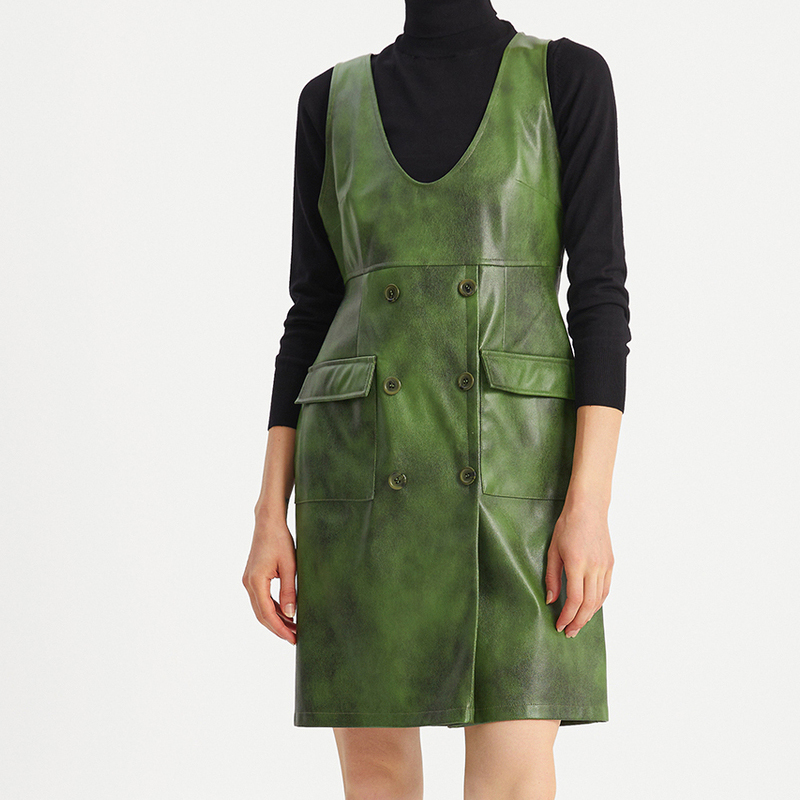 V-Neck Faux Leather Dress Fashion ...