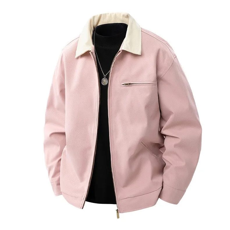 Men Jacket Loose Fit Retro Jacket Casual Lapel Collar Jacket