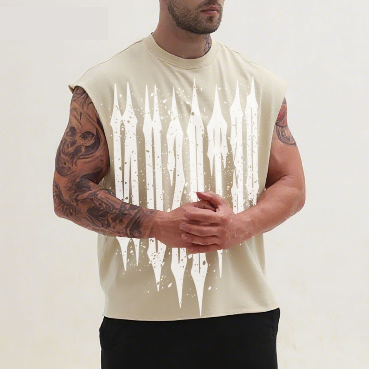 100% Cotton Cropped Sleeveless Tank Top Men Casual Style
