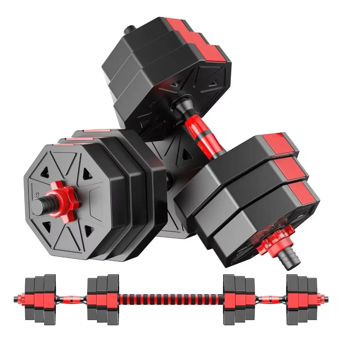 Adjustable Dumbbell To Barbell Fitness Set Anti-Slip Grip Gym Strength Training Barbell Weight Set