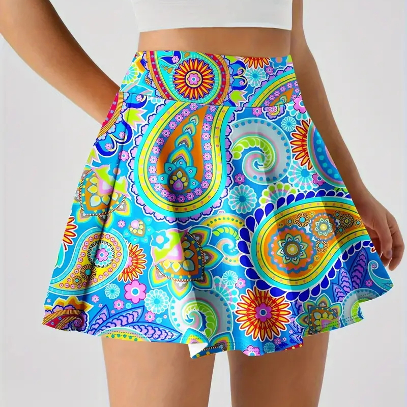High Waisted Soft Polyester Women Floral Skort Wit...