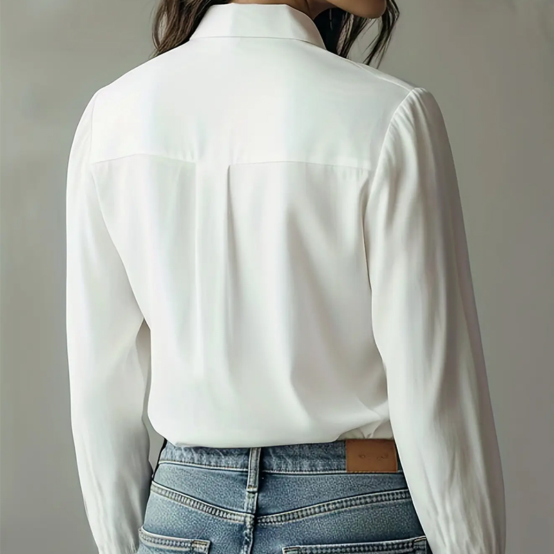 Elegant White Ruffled Blouse for Women - Long Slee...