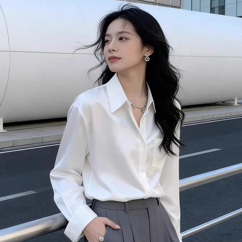 Women's Blouse Elegant Collar Neck Long Sleeve Sli...