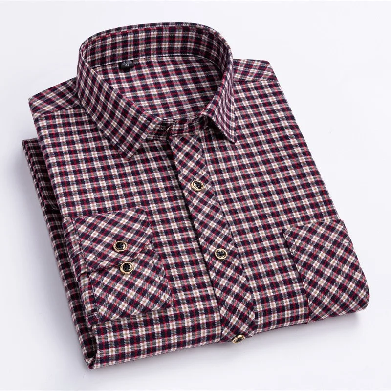 Men's Plaid Shirt Long Sleeve Cotton Men Casual Flannel Shirts Leisure Male Blouse