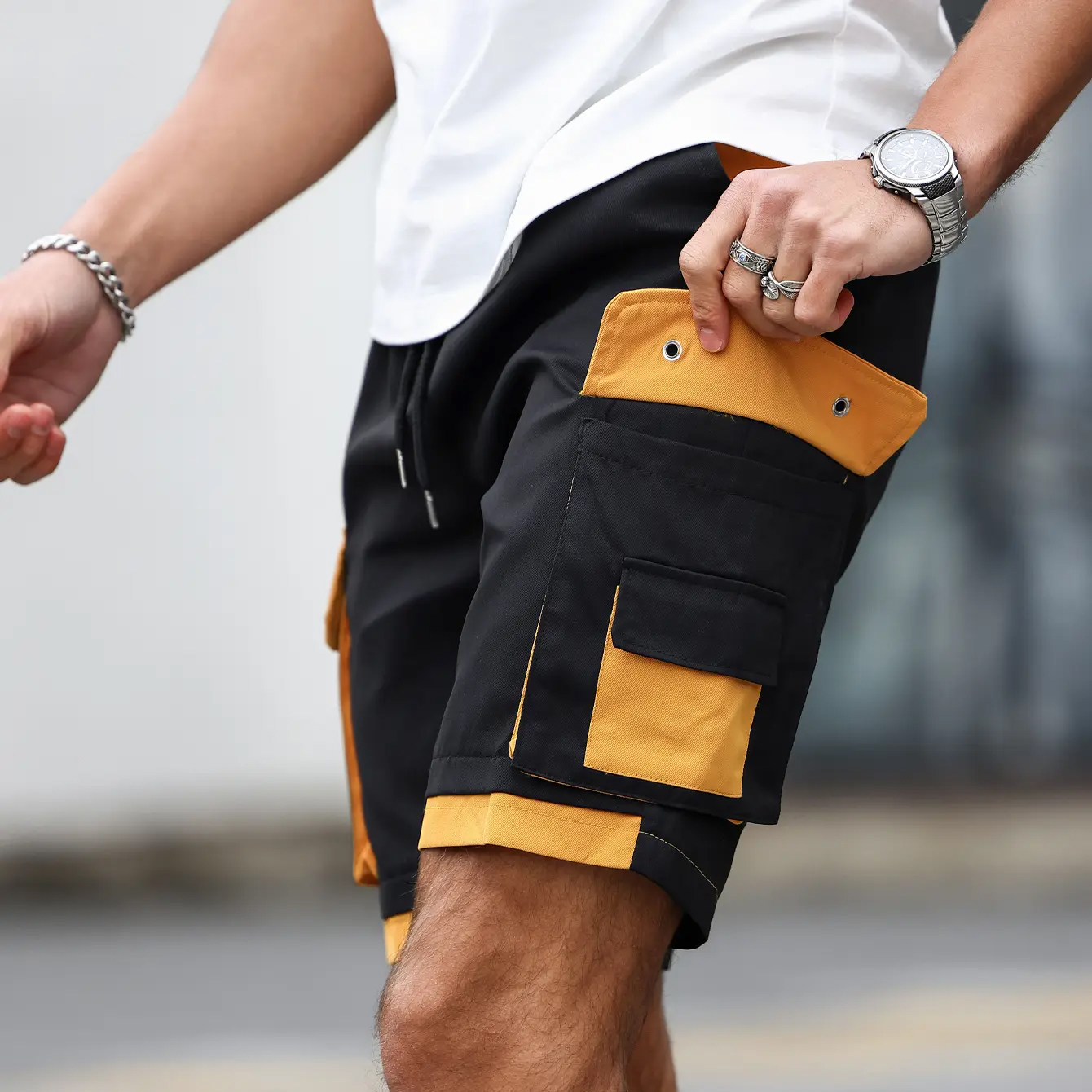Men Block Cargo Shorts Quick Dry Breathable Fashion