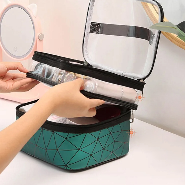 Women's Waterproof PVC Transparent Cosmetic Bag Portable Travel Leather Toiletry Organizer Handbag