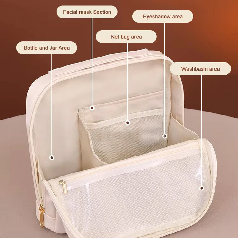 Large-Capacity Stand-Up Cosmetic Bag With Multiple Compartments Portable Travel Toiletry Organizer