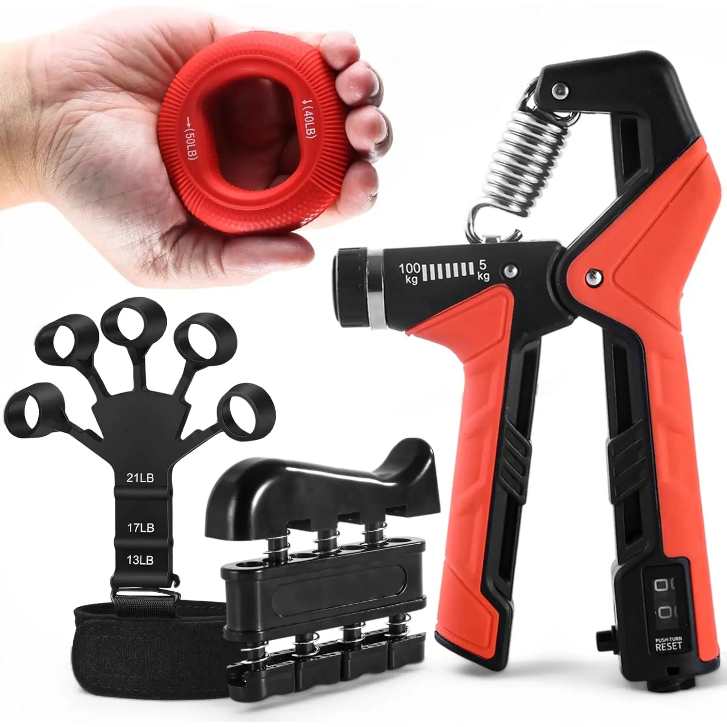 Adjustable Hand Grip Strengthener Kit With 4 Tools For Forearm Exercise Muscle Building