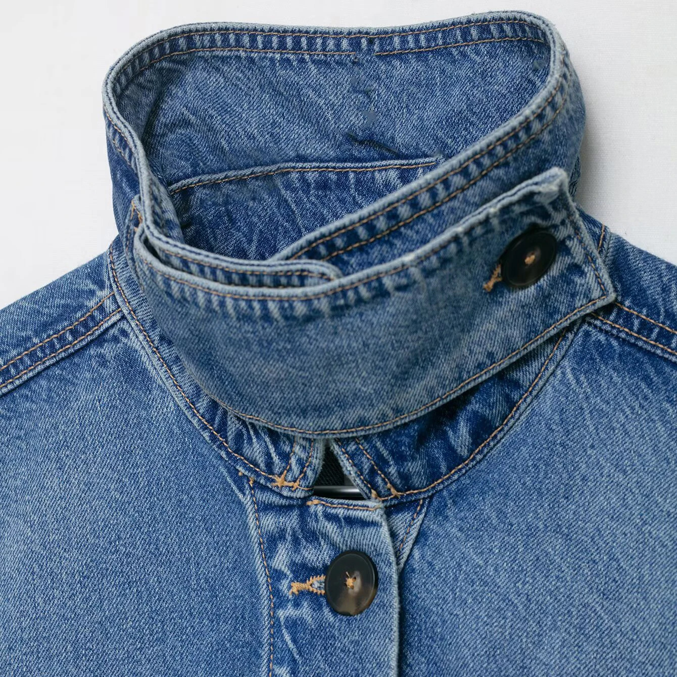Women's Clothing Hidden Button Long Sleeve Denim Coat