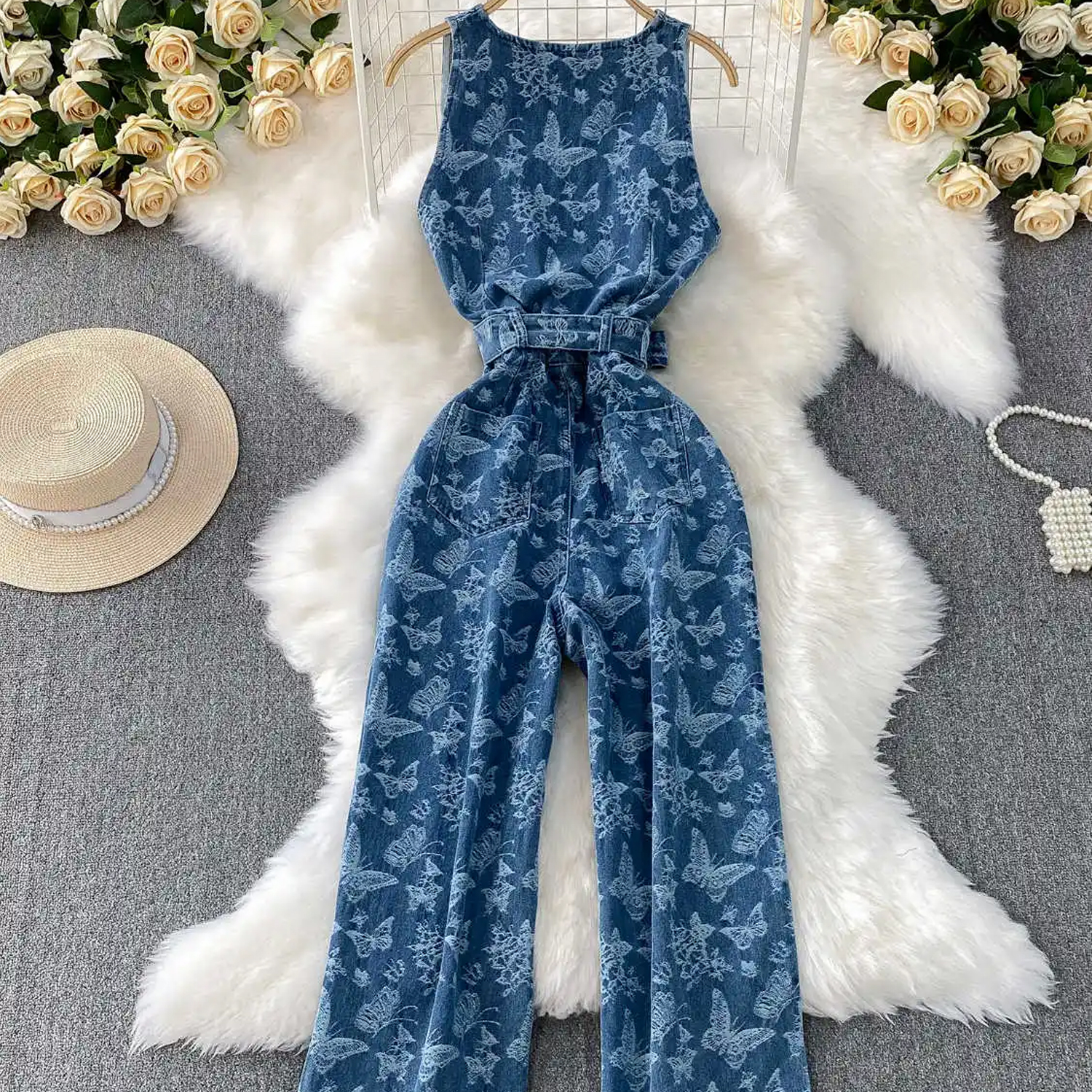 Summer Women's Jacquard Denim Jumpsuit