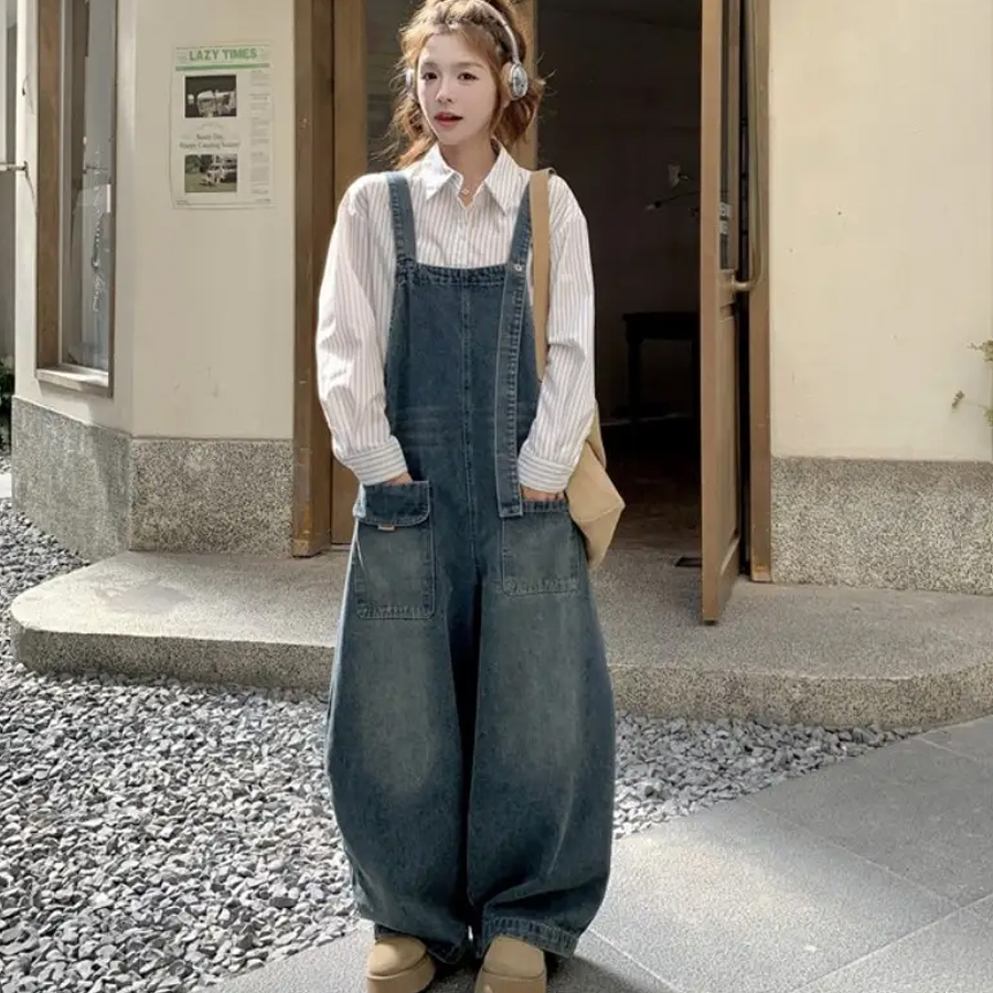 Casual Loose-Fitting Women's Denim Overalls