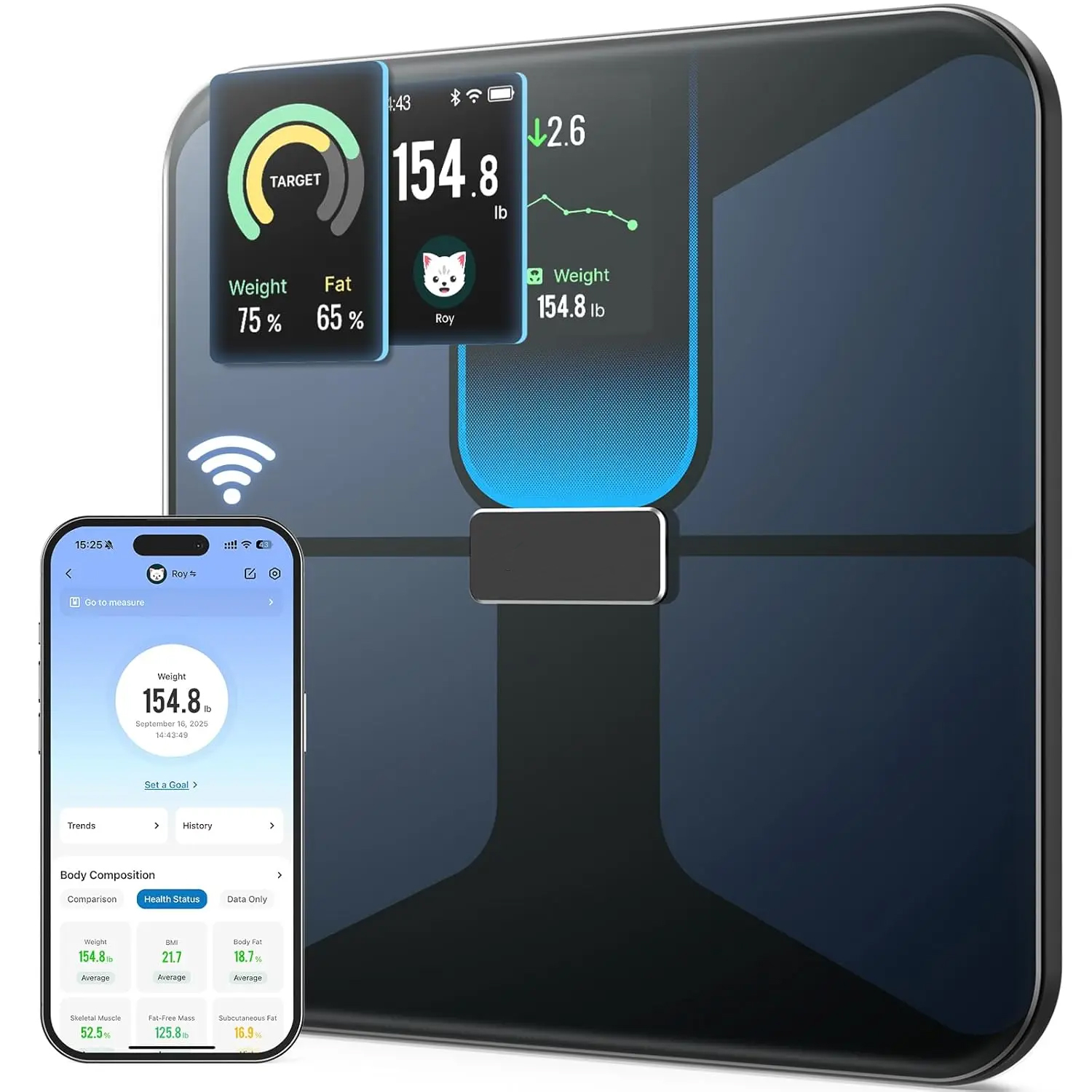 Smart Body Fat Scale, Can Track Via Wi-Fi And Blue...