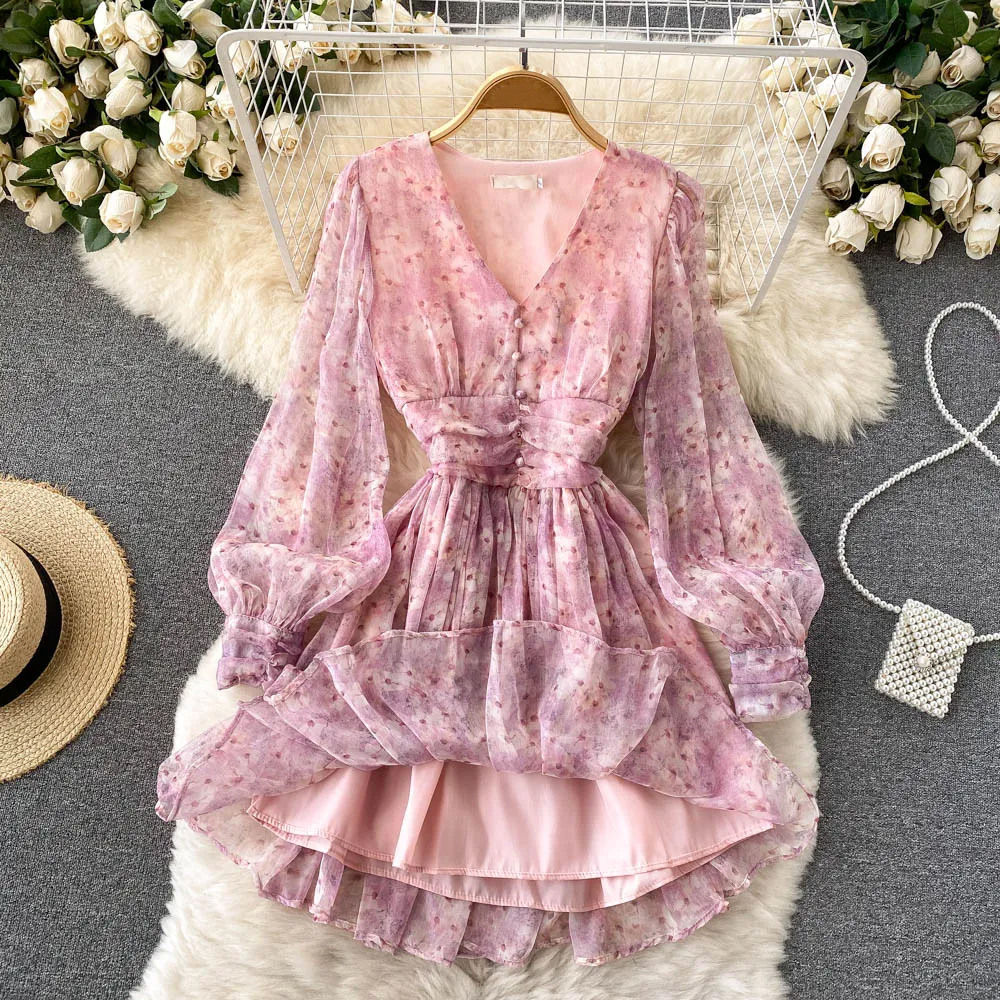 Chiffon Floral Dress With Waist and ...