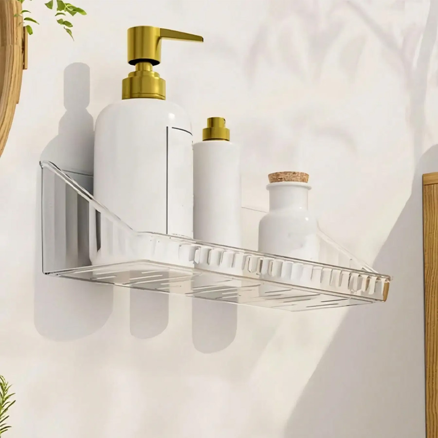 Waterproof Clear Shelves No-Drill Adjustable Bathroom Cosmetic Organizer