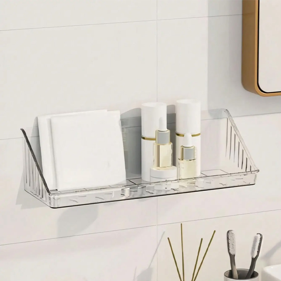 Waterproof Clear Shelves No-Drill Adjustable Bathroom Cosmetic Organizer