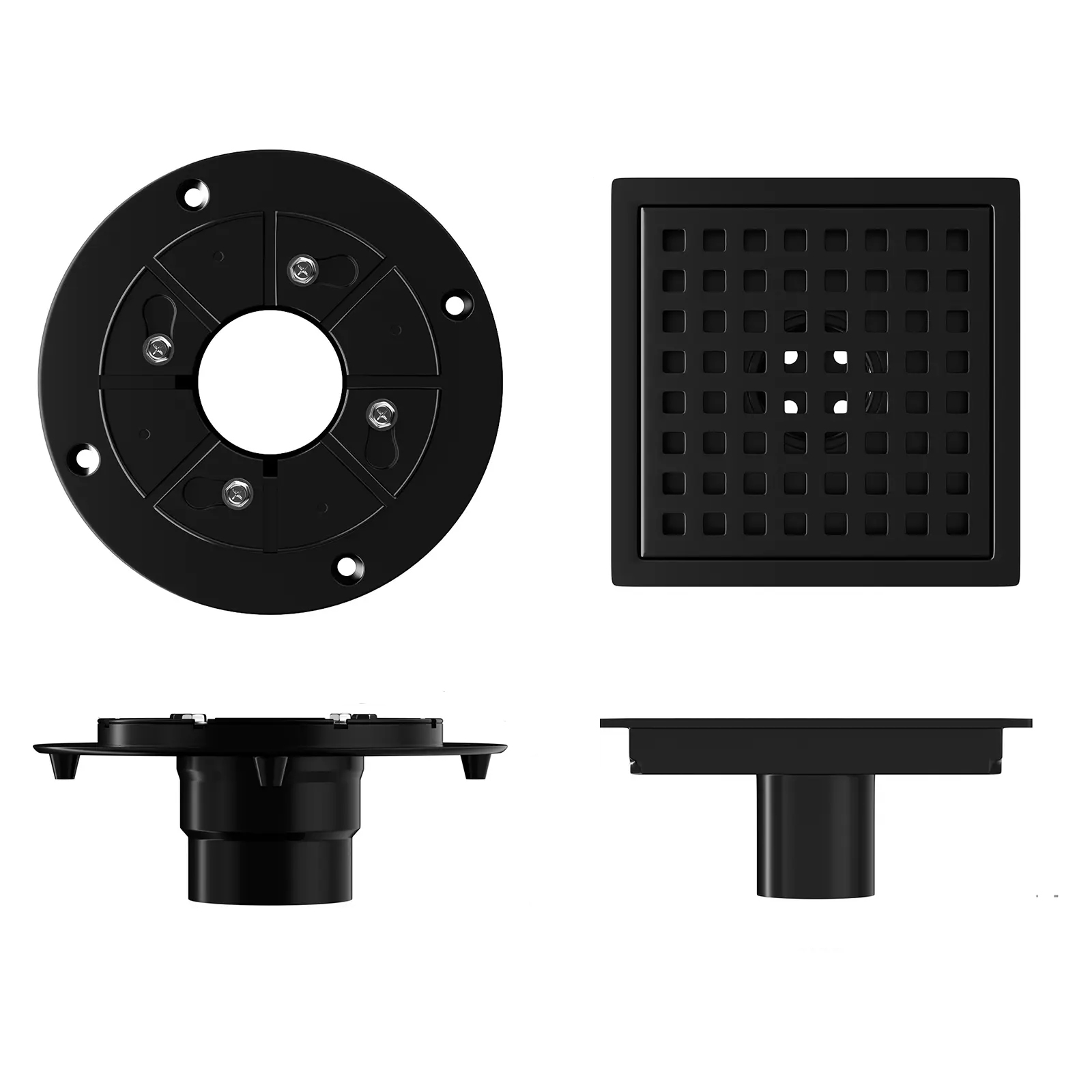 Square Shower Drain Bathroom Floor Drain With Stainless Steel Grate And Flange