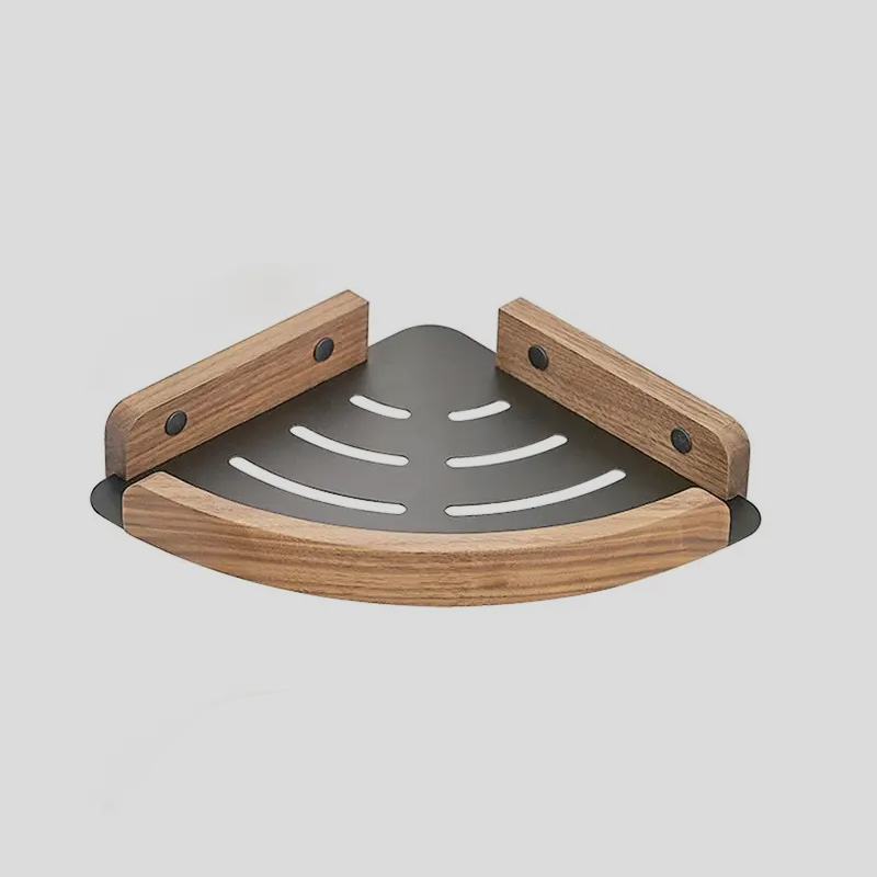 Light Wall Mounted Corner Storage Rack Wood Bathro...