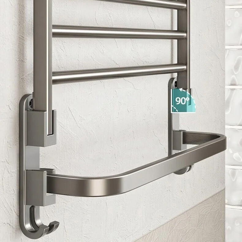 Thickened Folding Aluminum Towel Rack Holder With Hooks Towel Storage Rack