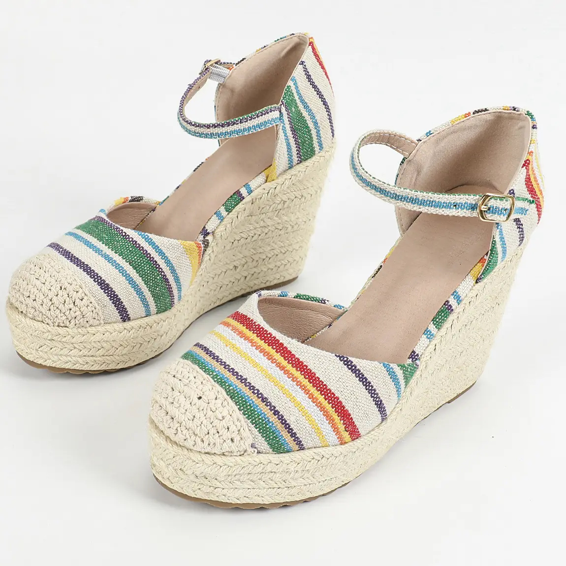 Bohimian Round Toe Wedges Ankle Strap Sandals Pumps Comfort