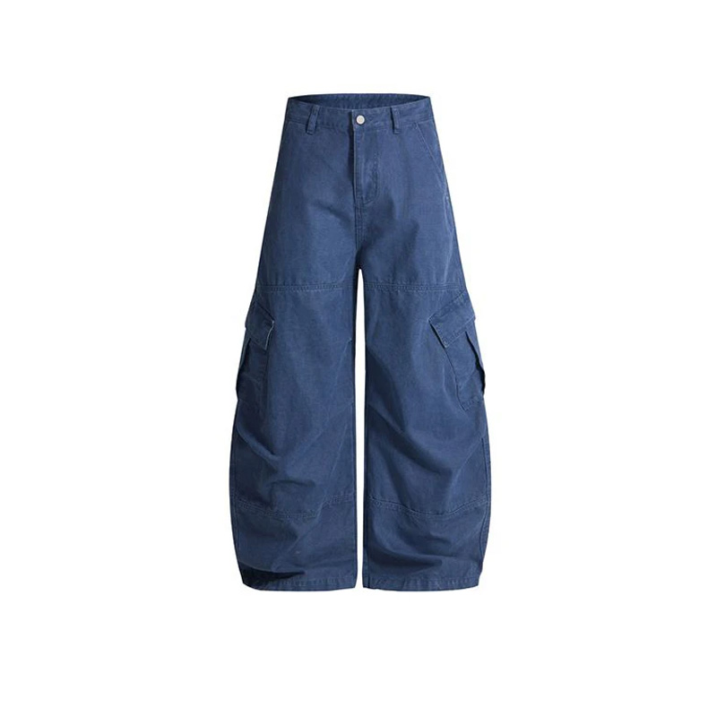 Men Washed Vintage Cargo Pants Cotton Loose Fit Mu...