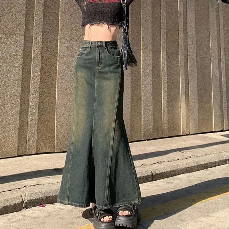 Denim Skirts Woman Sexy Floor-Length ...