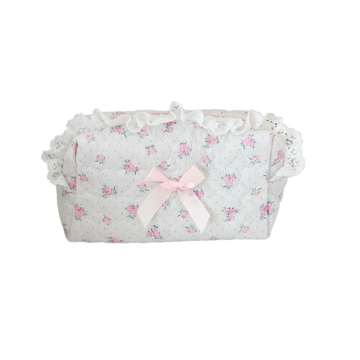 Women Small Makeup Bag Travel Handbag Pouch Cute Bow Square Zipper Bags