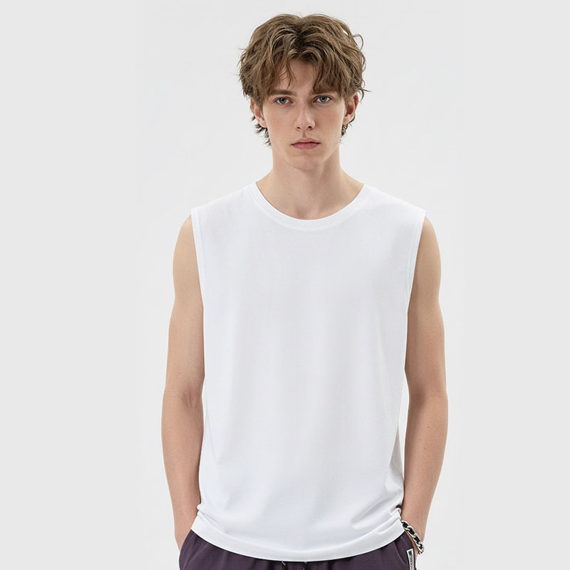 Cotton Men Tank Top Loose Fit Round Neck Sleeveless Breathable Casual Vest Top
